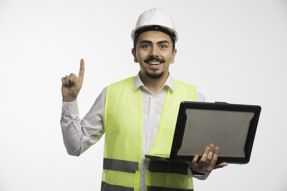 Engineer-uniform-holding-having- idea